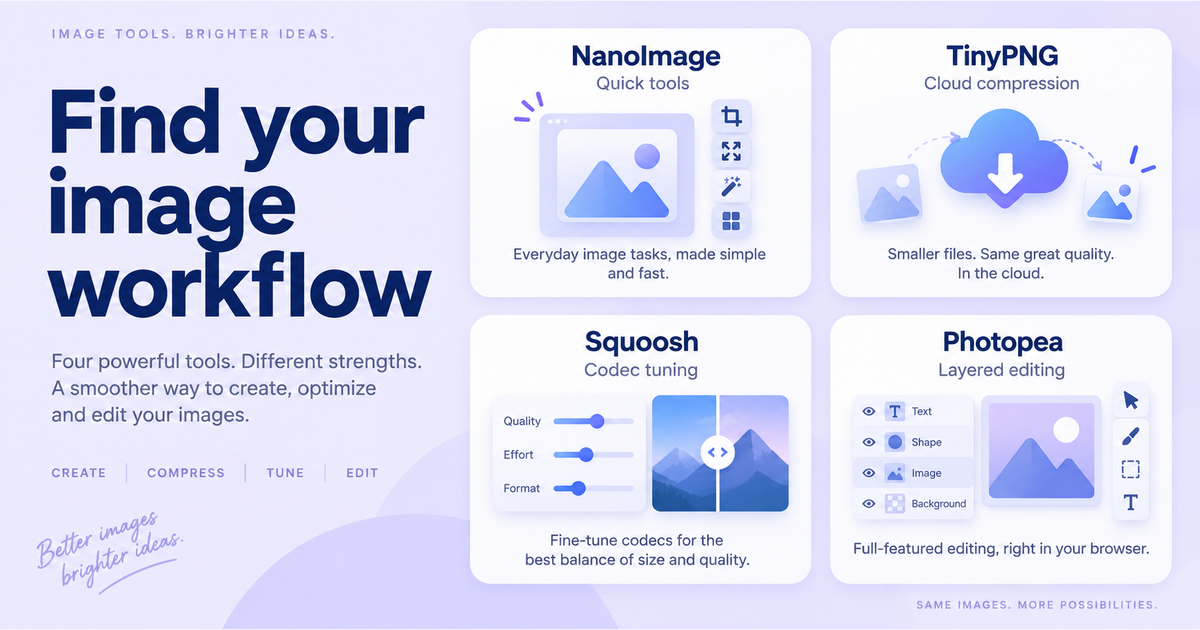 NanoImage vs TinyPNG vs Squoosh vs Photopea: Which Image Tool Is Right for You? (2026)
